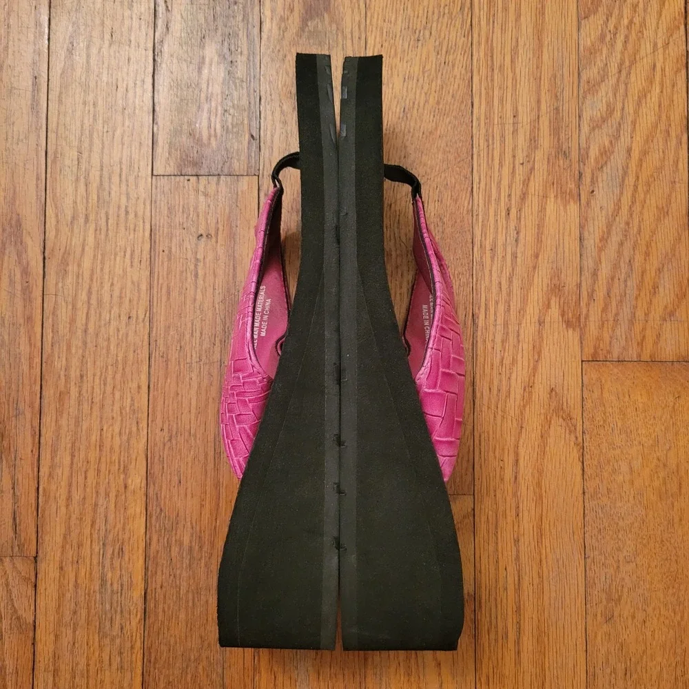 Speedo 10 Platform Flip Flops Pink Black Textured Wedge Thong Sandals Beach